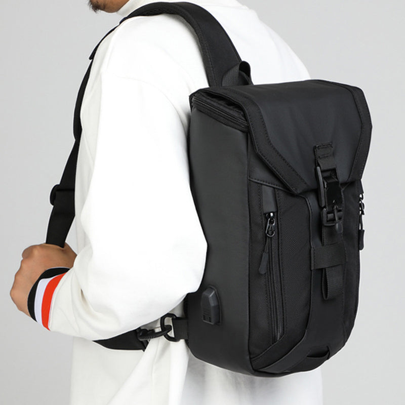 OZUKO 9334 Oxford Cloth USB Port Men's Chest Bag Travel Crossbody Bag Daypack - Black