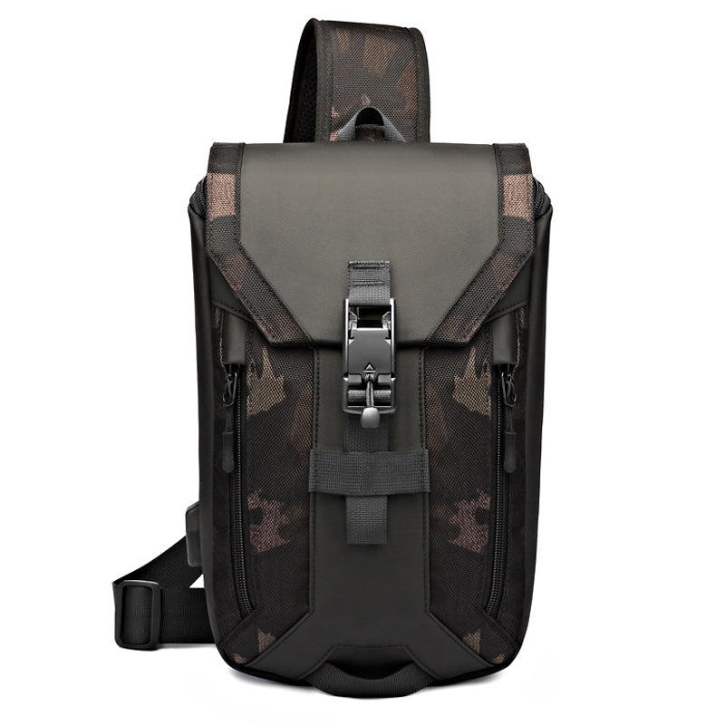 OZUKO 9334 Oxford Cloth USB Port Men's Chest Bag Travel Crossbody Bag Daypack - Black