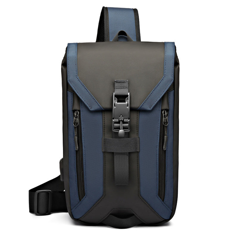OZUKO 9334 Oxford Cloth USB Port Men's Chest Bag Travel Crossbody Bag Daypack - Black