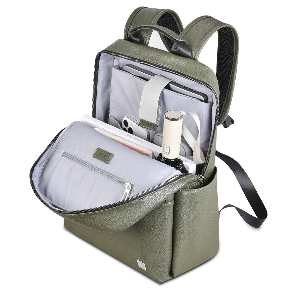 WIWU Osun PU Leather Travel Laptop Backpack Large Capacity Business Dual Shoulders Bag - Green