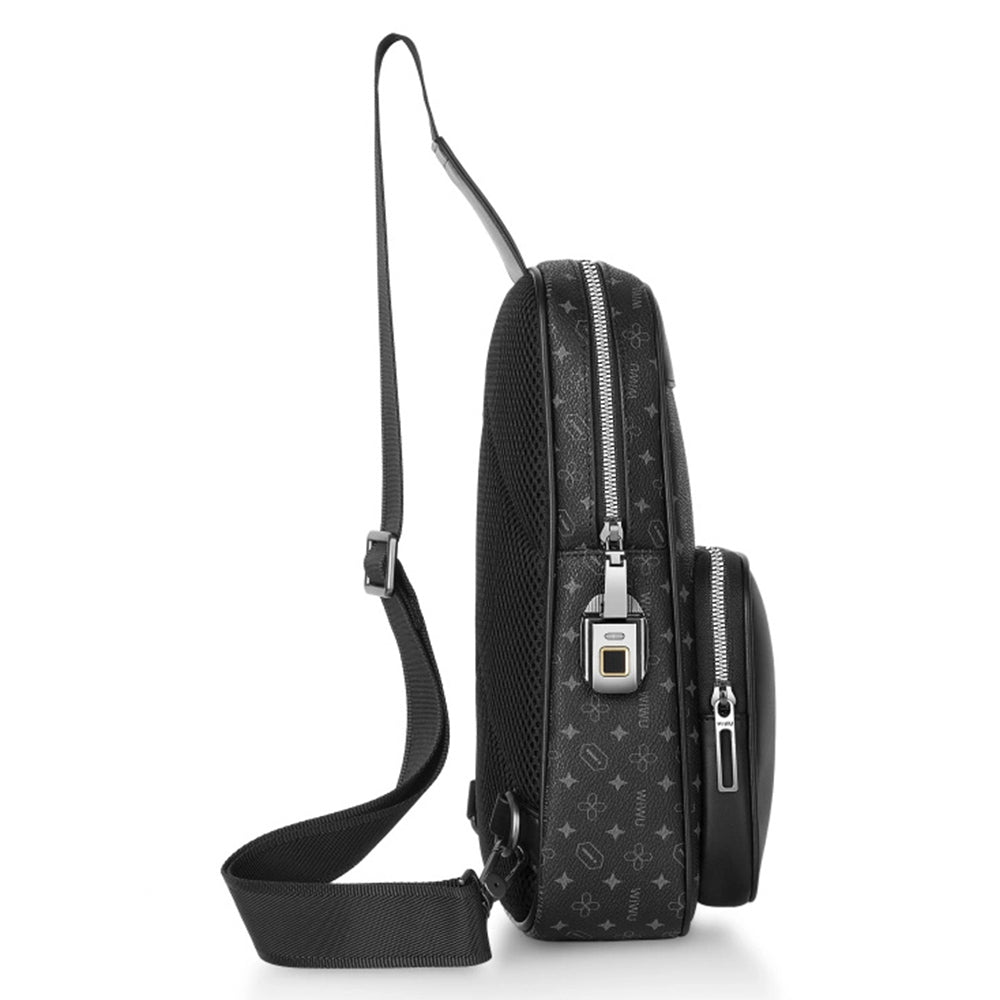WIWU Anti-Theft Fingerprint Lock Crossbody Sling Bag PVC Chest Bag Daypack
