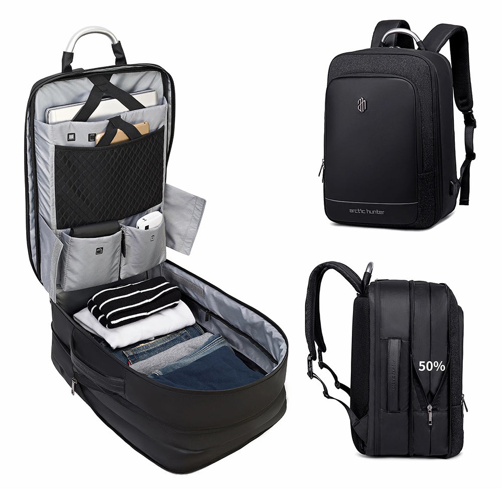 ARCTIC HUNTER B00227L Travel Backpack Expandable Shoulder Bag with USB Port - Black
