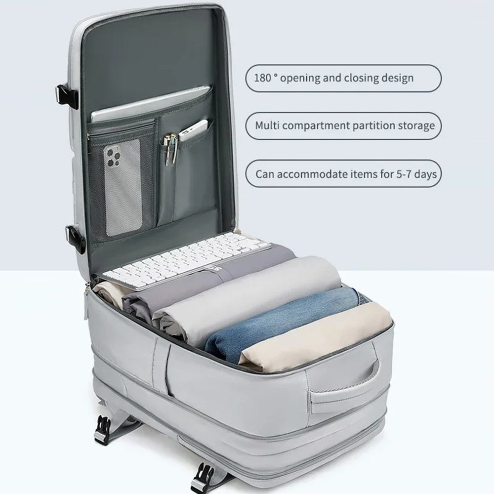 2023 Expandable Carry-On Luggage Travel Backpack Weekender Bag with USB Port - Light Grey