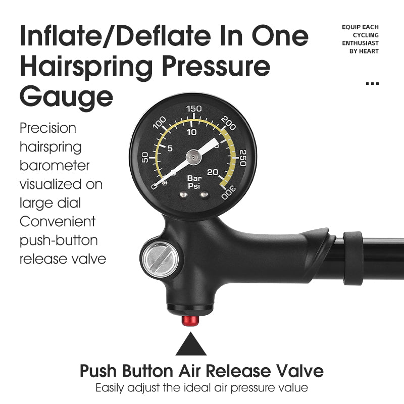 WEST BIKING YP0711163 High-Pressure Bike Tire Inflator 300PSI Front Fork Pump