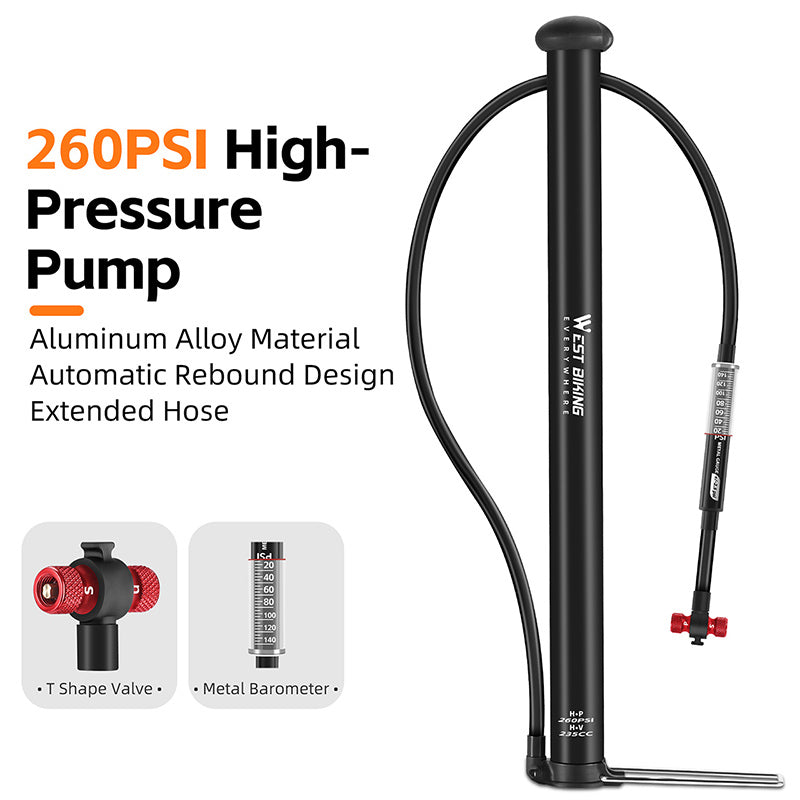 WEST BIKING YP0711164 Bicycle Tire Inflator High-Pressure Pump with Self-Rebounding