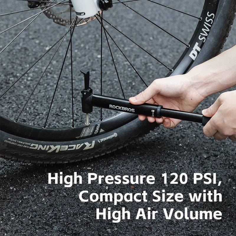 ROCKBROS TG-1616 Portable 120PSI Bicycle E-Bike Tire Air Pump Bike Basketball Metal Inflator with Ratchet Tools