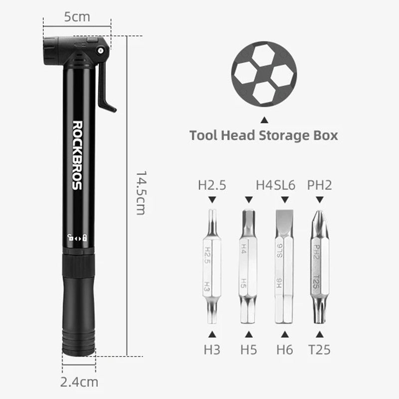 ROCKBROS TG-1616 Portable 120PSI Bicycle E-Bike Tire Air Pump Bike Basketball Metal Inflator with Ratchet Tools