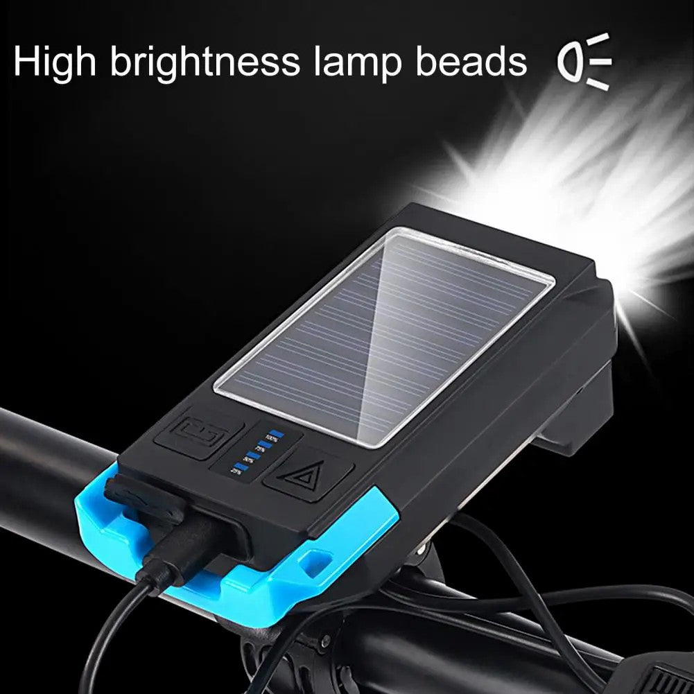 BG-1706 USB+Solar Rechargeable Bike Lights Waterproof 6 Light Modes Bicycle Dual Headlight with Horn Alarm