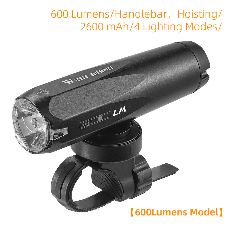 WEST BIKING YP0701404 Multifunctional Bicycle Light Sensing 600 Lumens Type-C Headlight Road Bike Light