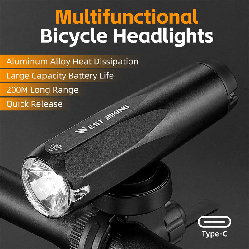WEST BIKING YP0701404 Multifunctional Bicycle Light Sensing 600 Lumens Type-C Headlight Road Bike Light