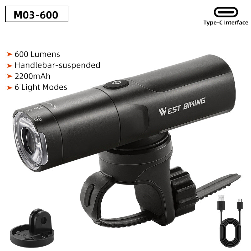 WEST BIKING M03-600 YP0701411 Rotating Bicycle Front Light Portable Bike Lamp