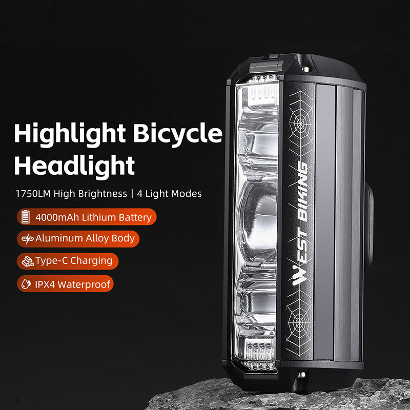 WEST BIKING YP0701424 1750 Lumens High Brightness Mountain Road Bike Front Light