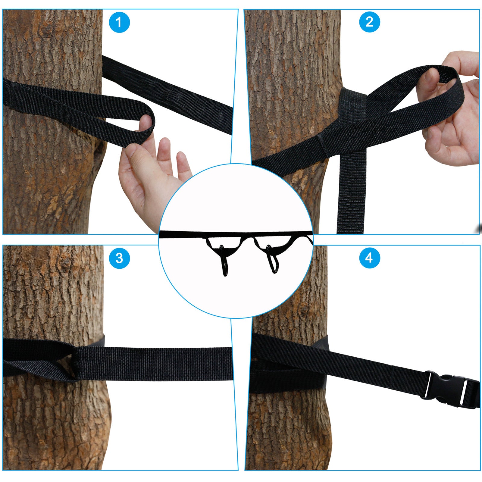 Polyester Magic Tape Storage Strap with 8 Carabiners to Hang Camping Gears