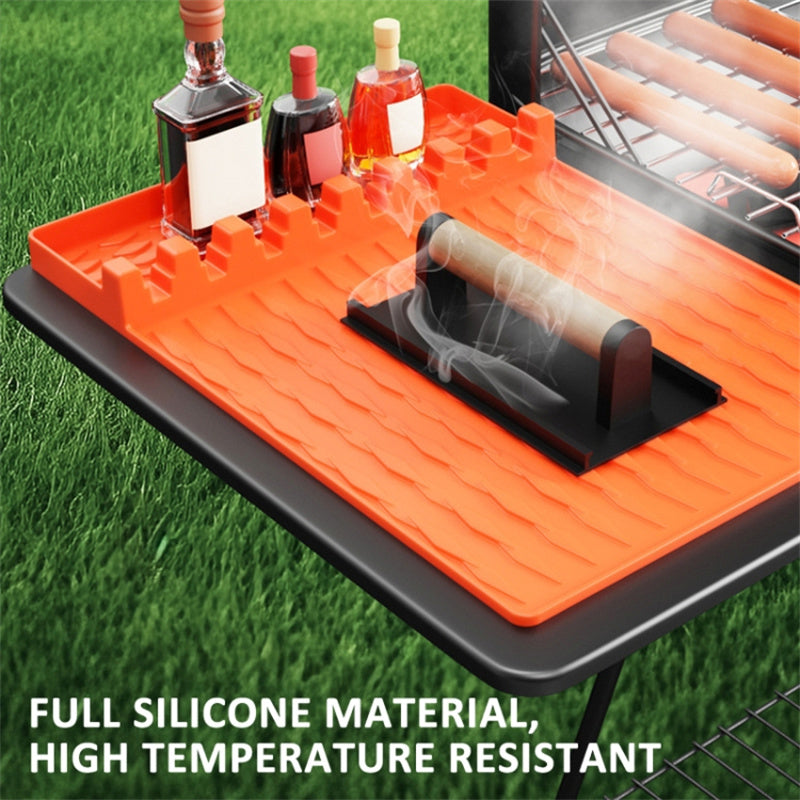 Camping BBQ Tools Silicone Mat Barbecue Grill Utensil Holder Mat