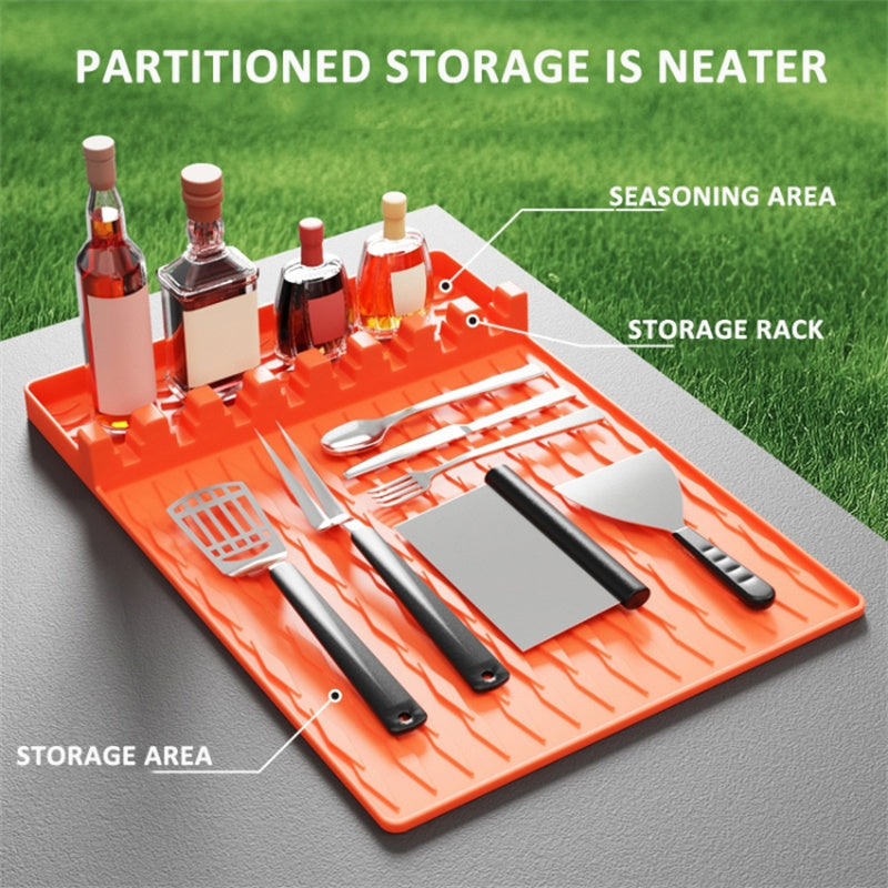 Camping BBQ Tools Silicone Mat Barbecue Grill Utensil Holder Mat