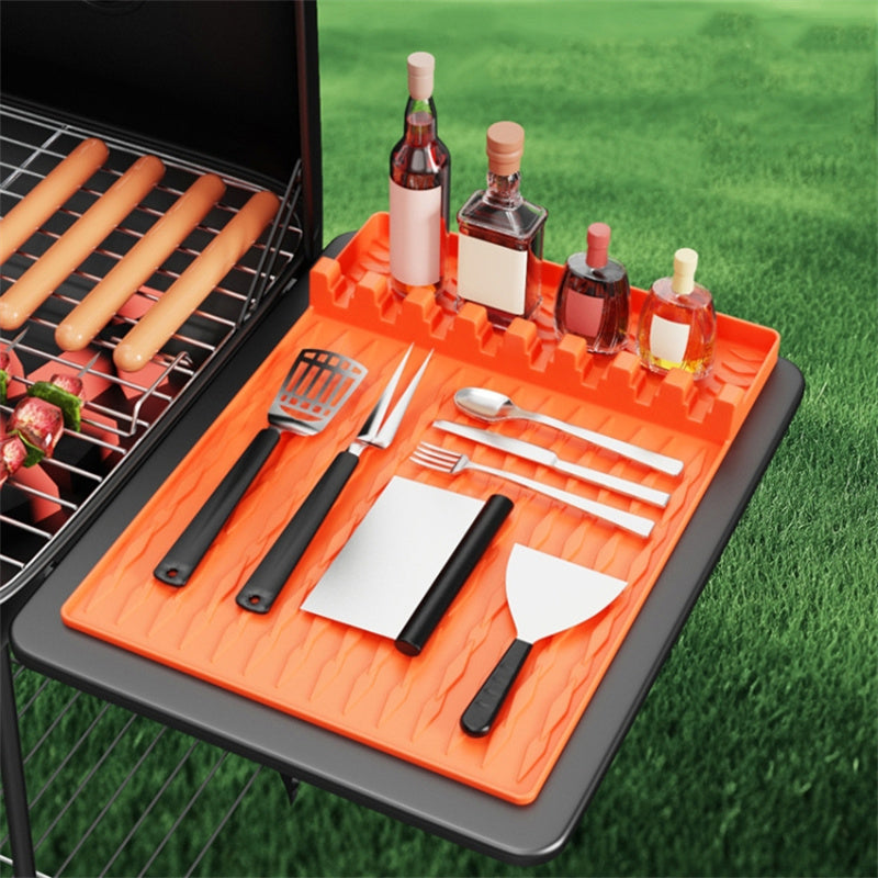 Camping BBQ Tools Silicone Mat Barbecue Grill Utensil Holder Mat