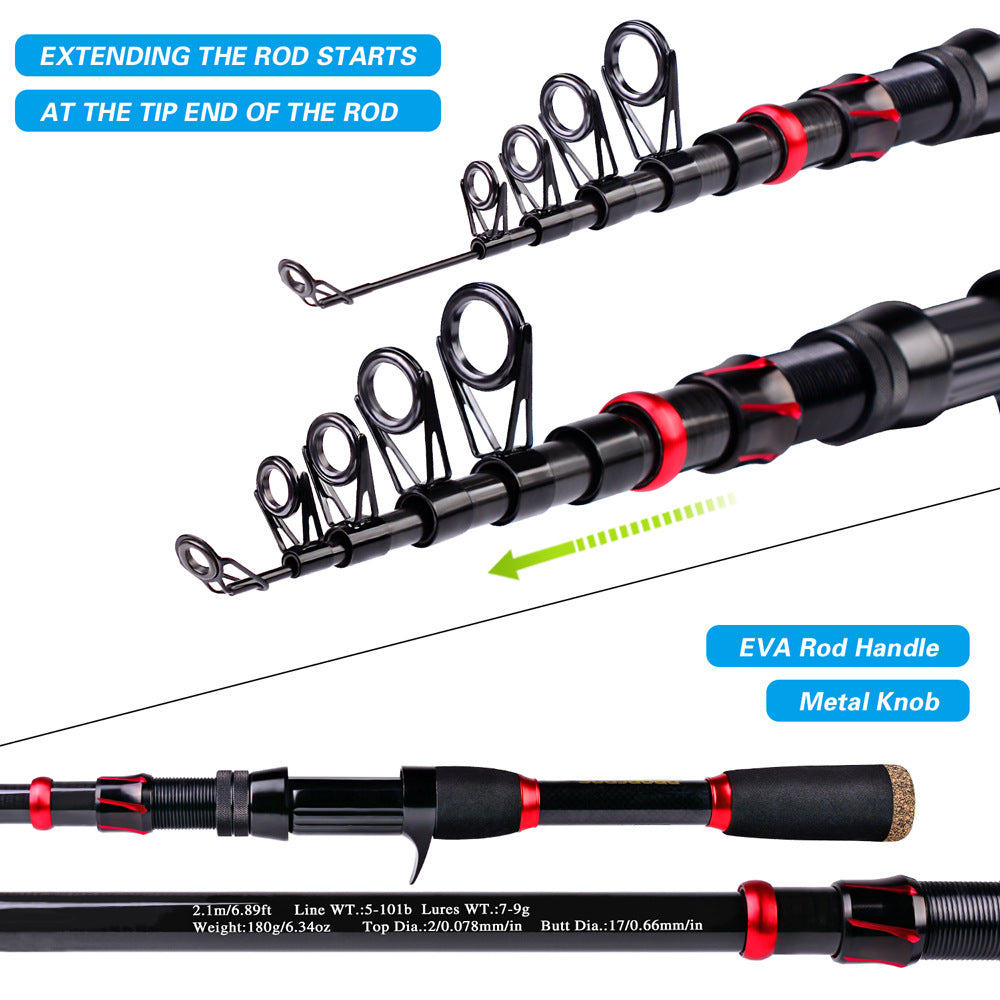 PROBEROS HWCSET100 2.1m Carbon Fishing Rod Pole Reel Combo with Line Lure Hook
