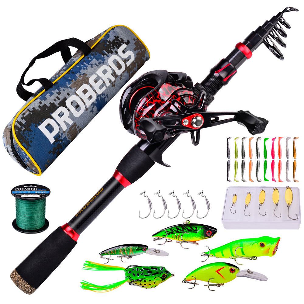 PROBEROS HWCSET100 2.1m Carbon Fishing Rod Pole Reel Combo with Line Lure Hook