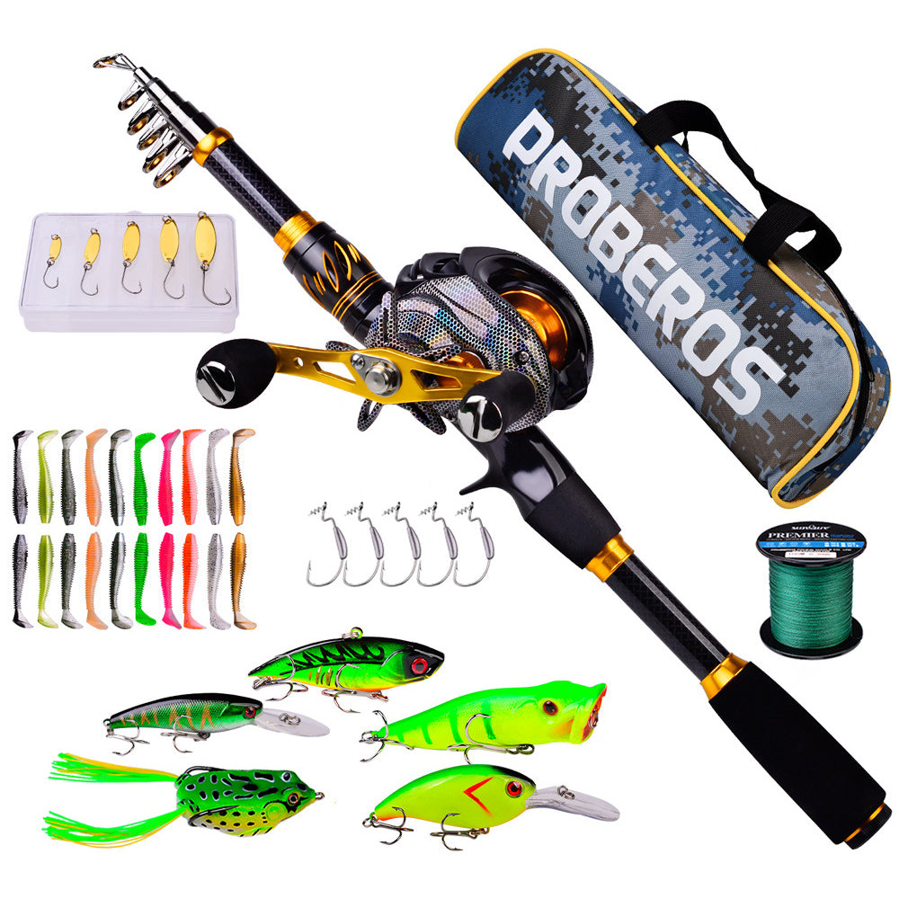 PROBEROS HWCSET097 2.1m Carbon Telescopic Rod Fishing Reel Lure Line Kit with Carrier Bag