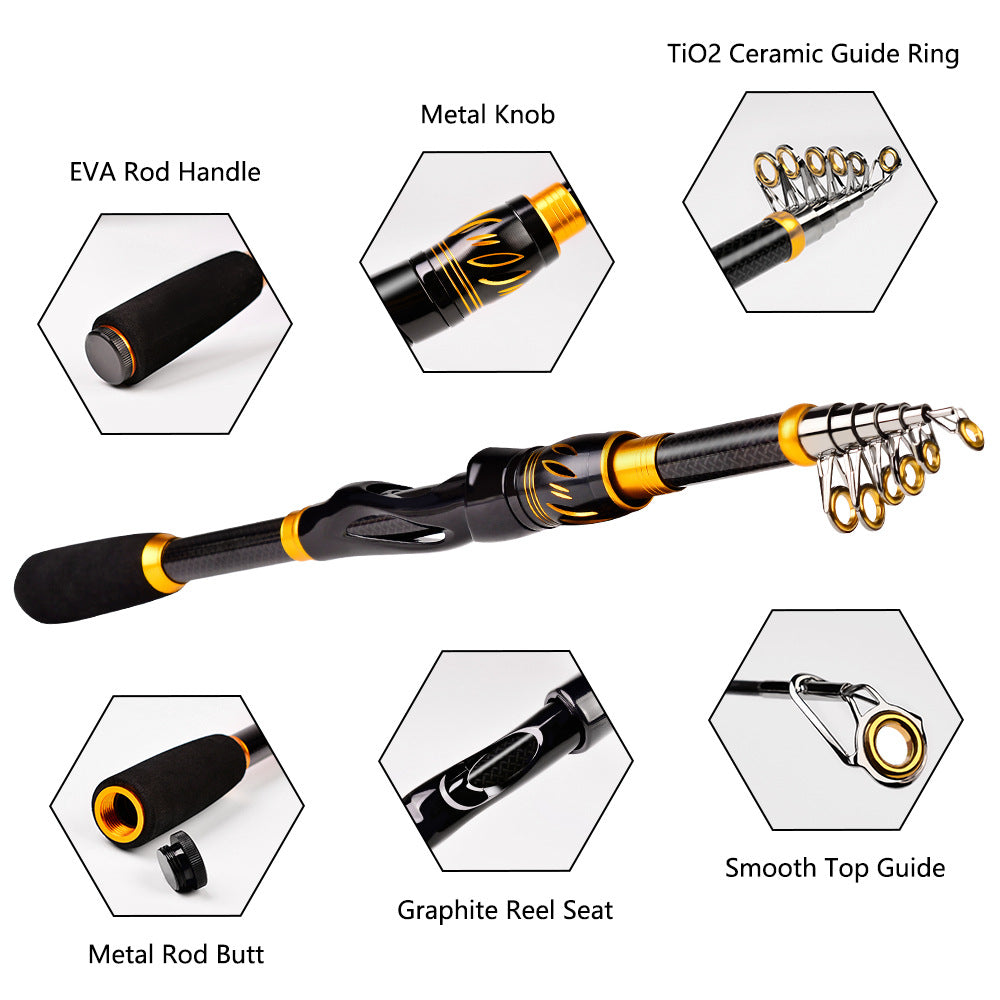 PROBEROS HWCSET097 2.1m Carbon Telescopic Rod Fishing Reel Lure Line Kit with Carrier Bag