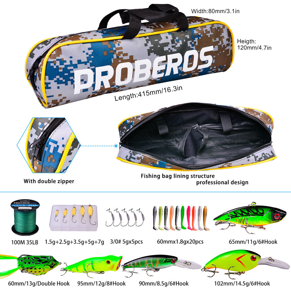 PROBEROS HWCSET097 2.1m Carbon Telescopic Rod Fishing Reel Lure Line Kit with Carrier Bag