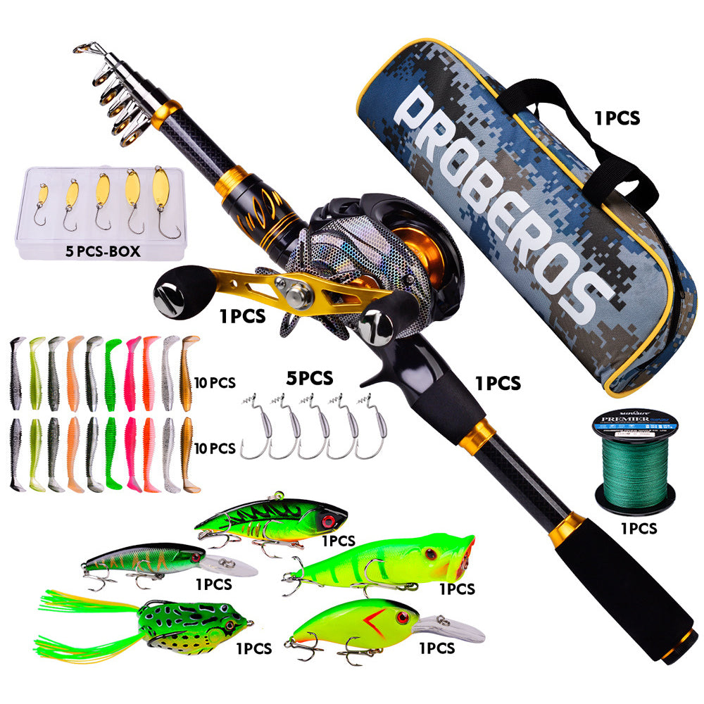PROBEROS HWCSET097 2.1m Carbon Telescopic Rod Fishing Reel Lure Line Kit with Carrier Bag