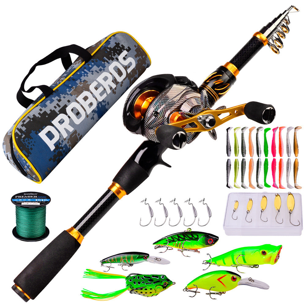 PROBEROS HWCSET097 2.1m Carbon Telescopic Rod Fishing Reel Lure Line Kit with Carrier Bag