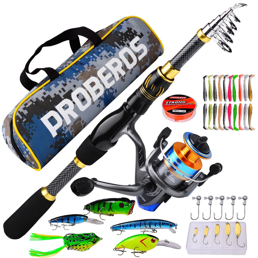 PROBEROS HWCSET106 1.8m Telescopic Fiberglass Fishing Rod ET200 Spinning Reel Lure Combo Kit