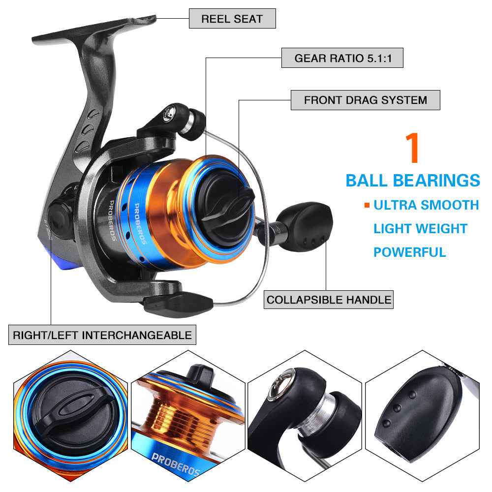 PROBEROS HWCSET106 1.8m Telescopic Fiberglass Fishing Rod ET200 Spinning Reel Lure Combo Kit