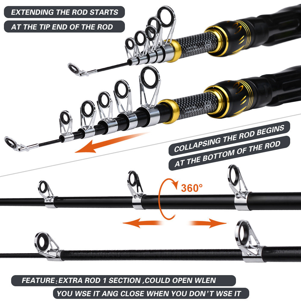 PROBEROS HWCSET106 1.8m Telescopic Fiberglass Fishing Rod ET200 Spinning Reel Lure Combo Kit
