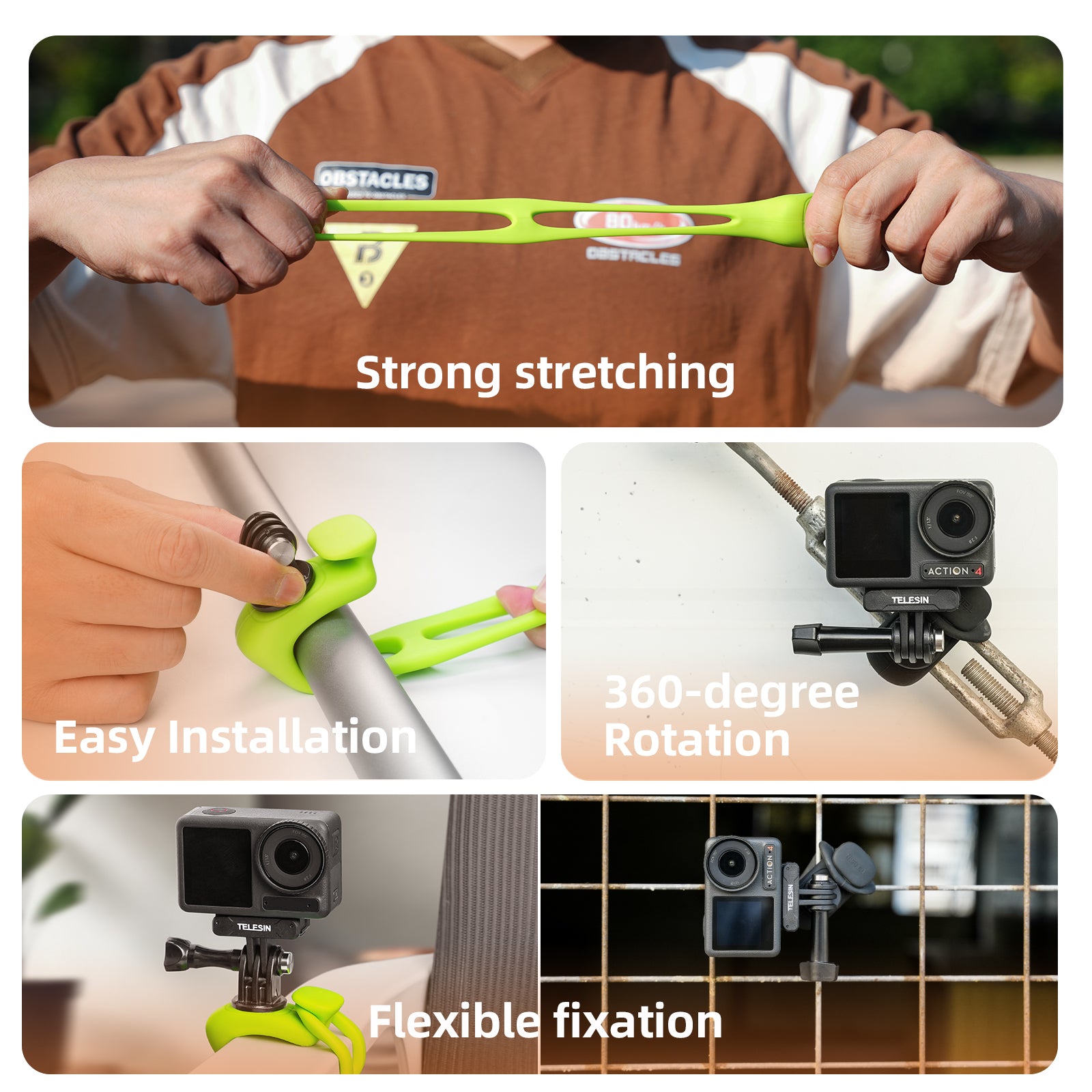 TELESIN TLQ-001 Silicone Strap Mount Flexible Wrap Band for GoPro Action Camera Bike Motorcycle Handlebar Holder