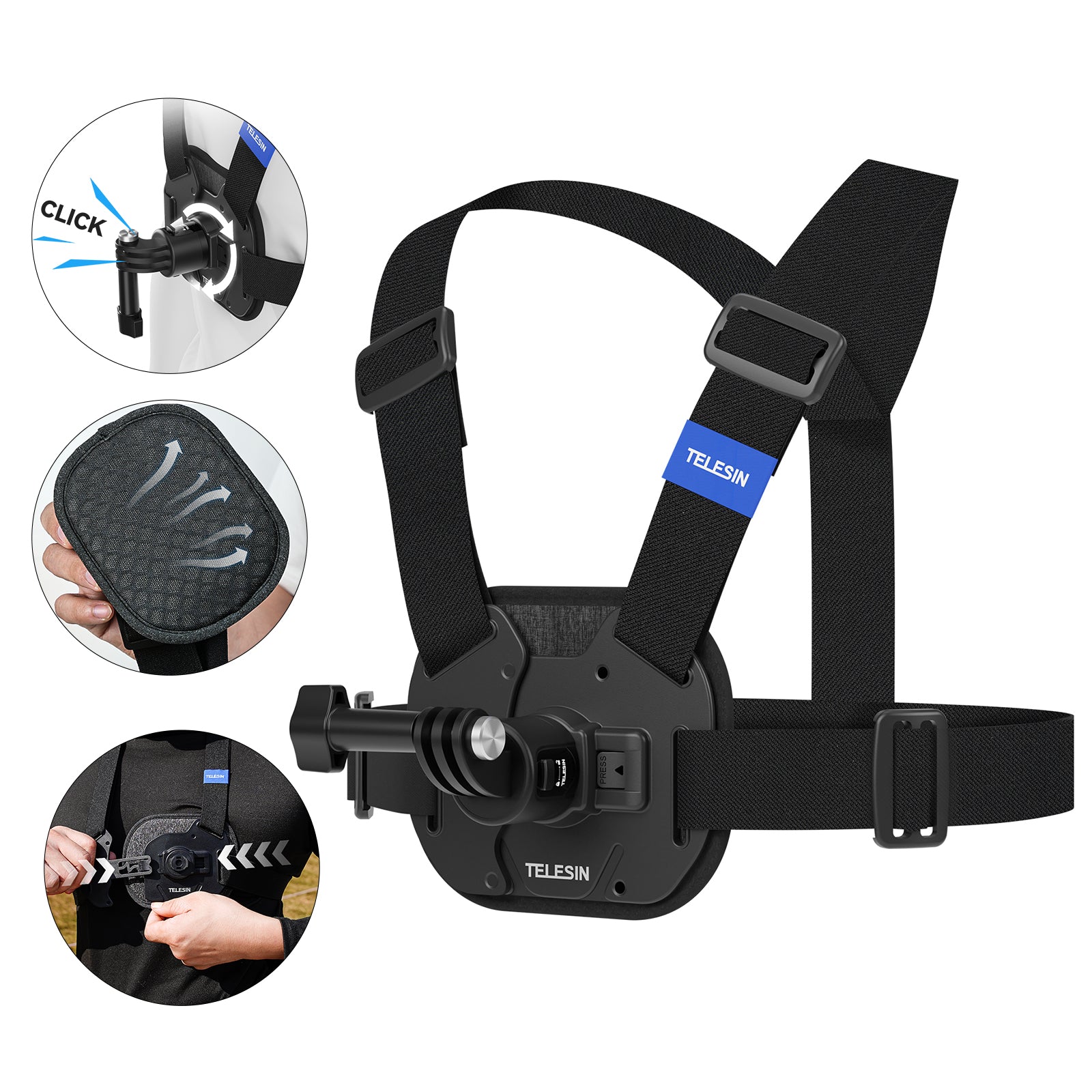 TELESIN S2-CGP-02 Chest Mount Harness for GoPro 12 Quick Release Chest Strap for Action Camera