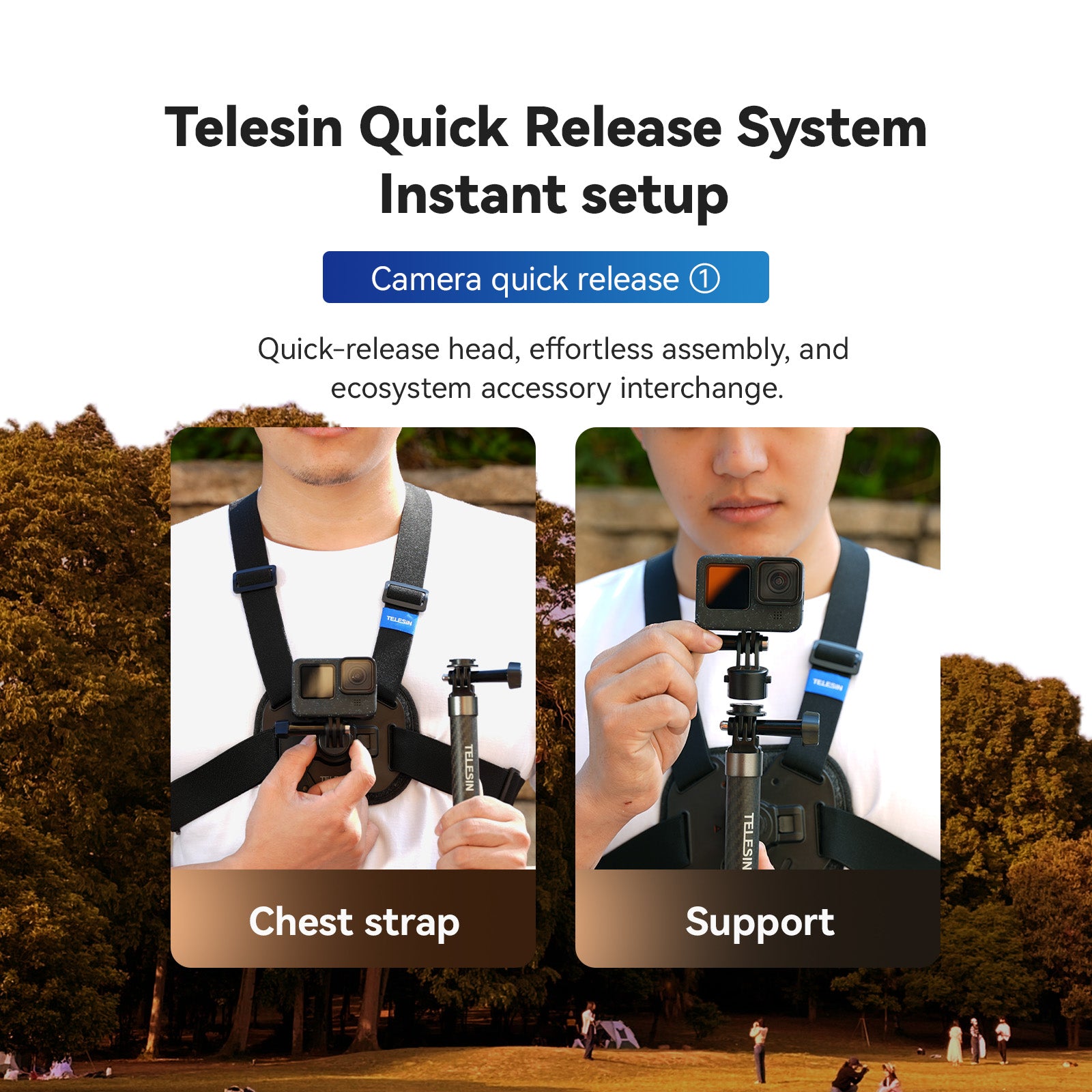 TELESIN S2-CGP-02 Chest Mount Harness for GoPro 12 Quick Release Chest Strap for Action Camera