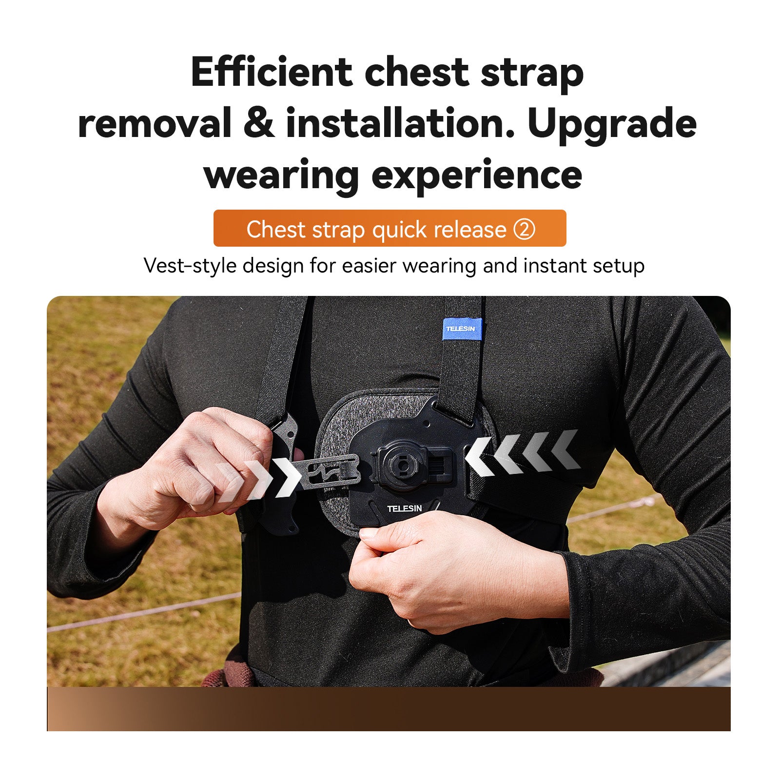 TELESIN S2-CGP-02 Chest Mount Harness for GoPro 12 Quick Release Chest Strap for Action Camera
