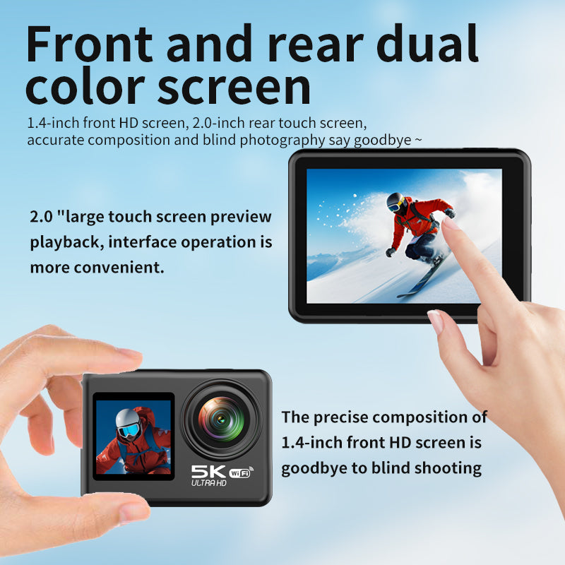 V5 5K WiFi EIS Anti-shake Action Camera 30m Waterproof Dual Screen Sports Camera