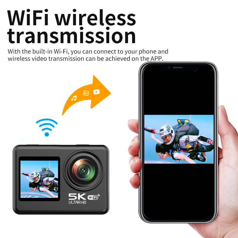 V5 5K WiFi EIS Anti-shake Action Camera 30m Waterproof Dual Screen Sports Camera