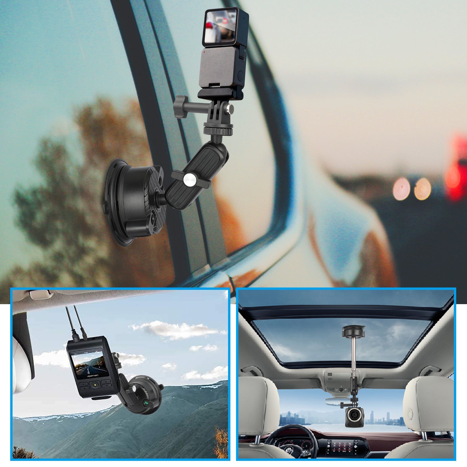 K01LP For GoPro Extension Rod Sucker Mount Bracket Action Camera Car Home Support Stand