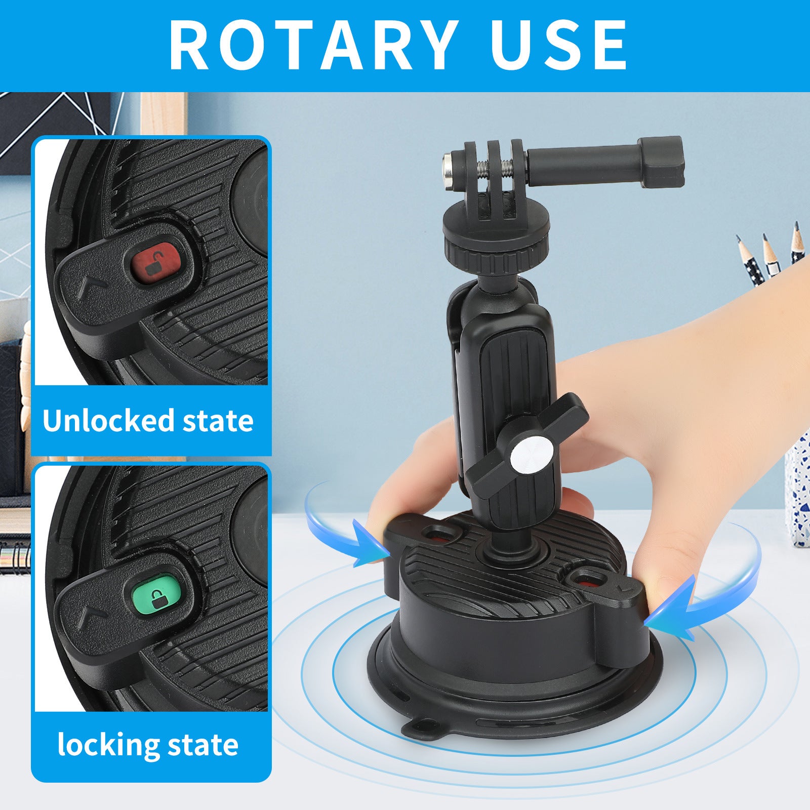 K01LP For GoPro Extension Rod Sucker Mount Bracket Action Camera Car Home Support Stand