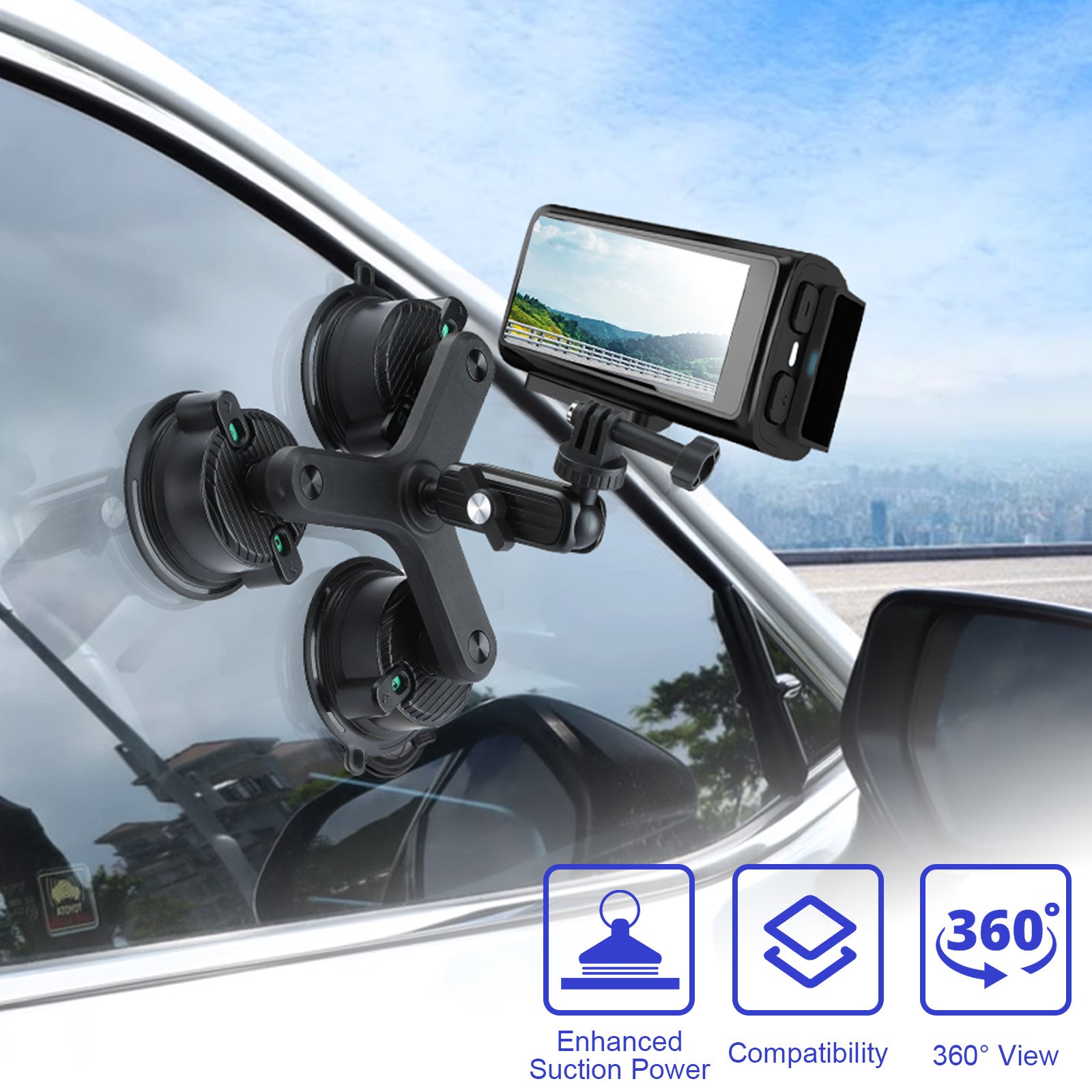 K01-3LP Extension Rod Sucker Mount Camera Bracket Car Shooting Support Stand with Phone Clip