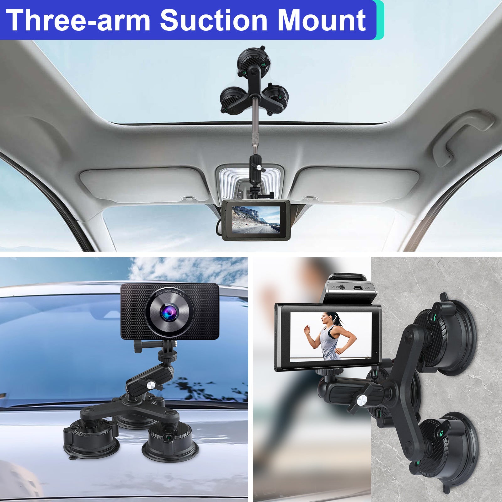 K01-3LP Extension Rod Sucker Mount Camera Bracket Car Shooting Support Stand with Phone Clip