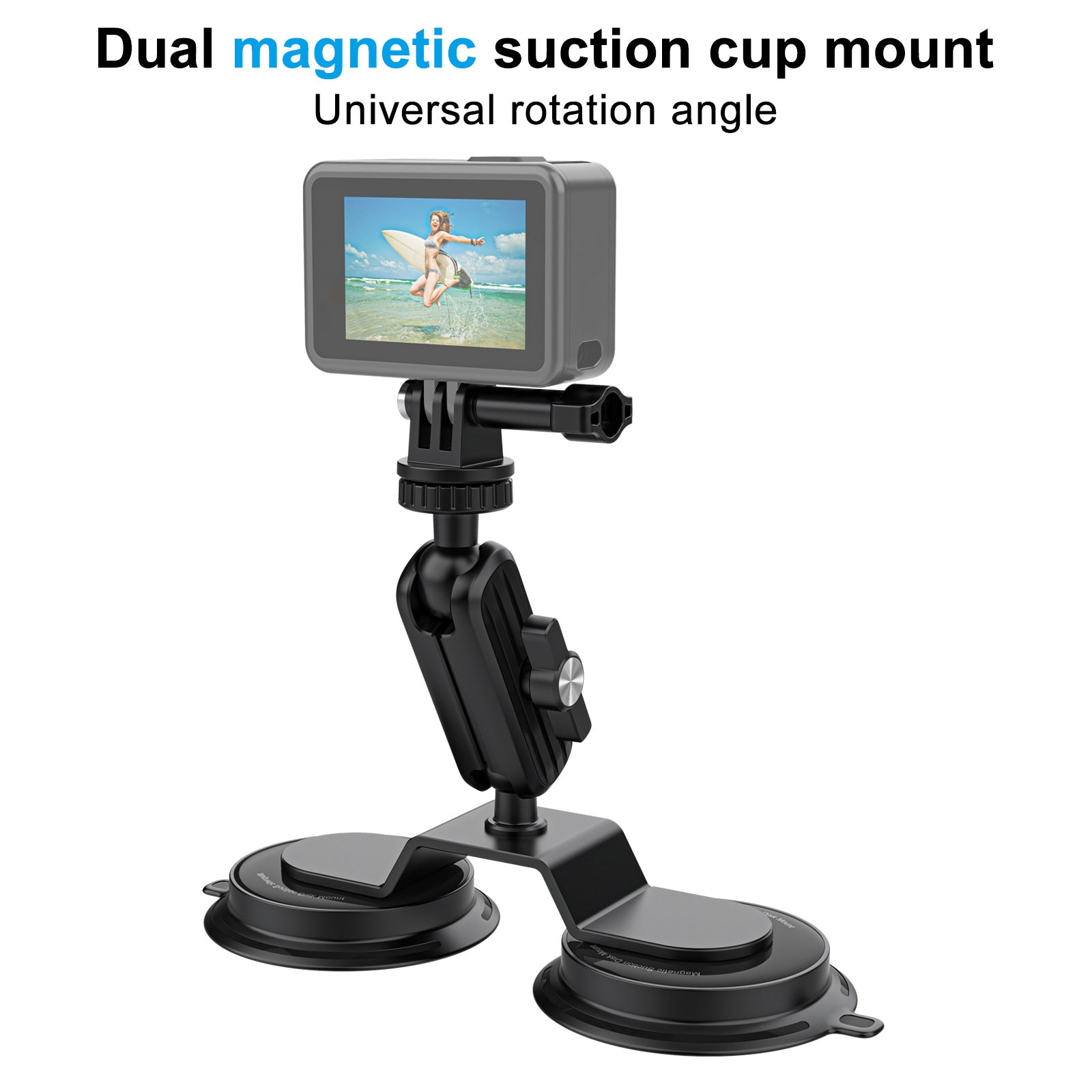 K03-2 For Insta360 / GoPro Action Camera Bracket Magnetic Dual Suction Cup Rotatable Camera Stand
