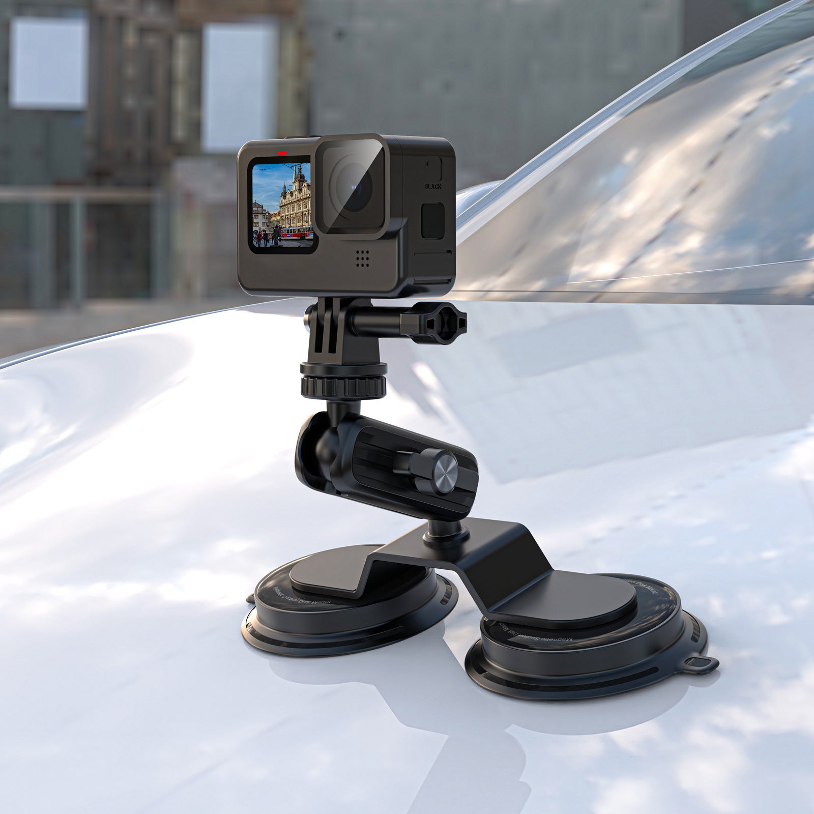 K03-2 For Insta360 / GoPro Action Camera Bracket Magnetic Dual Suction Cup Rotatable Camera Stand