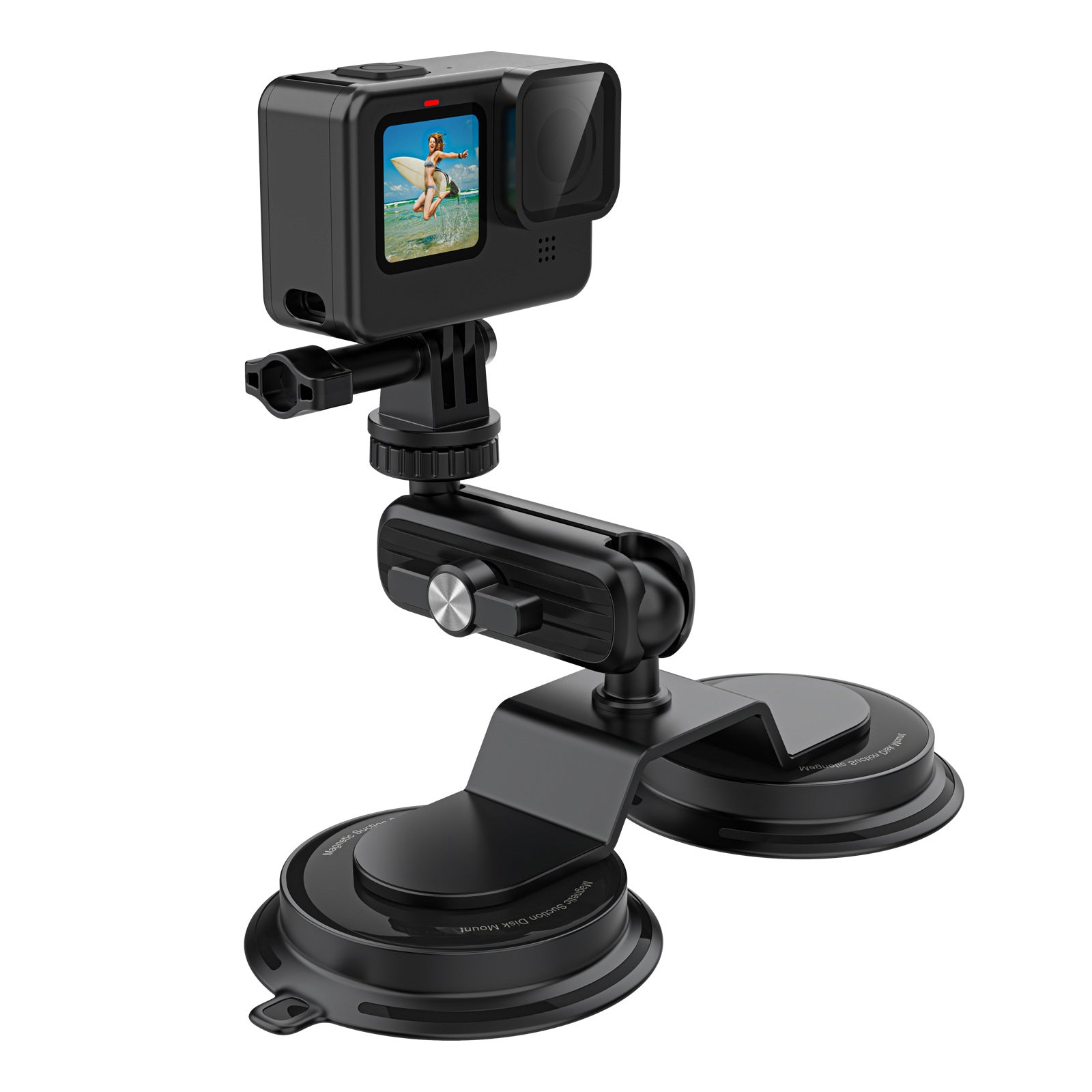 K03-2 For Insta360 / GoPro Action Camera Bracket Magnetic Dual Suction Cup Rotatable Camera Stand