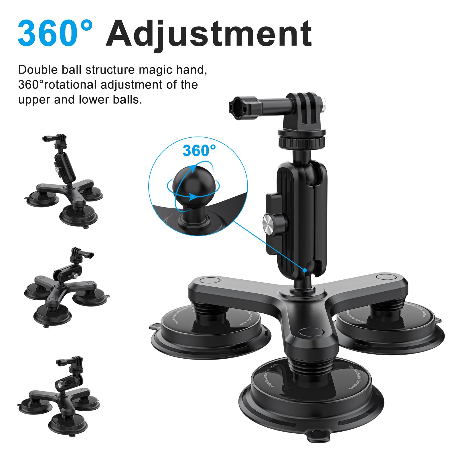K03-3 Triple Magnetic Base Camera Magnetic Holder Mount with 360 Degree Rotating Ball Head