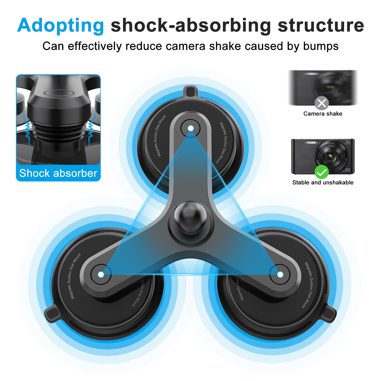 K03-3 Triple Magnetic Base Camera Magnetic Holder Mount with 360 Degree Rotating Ball Head