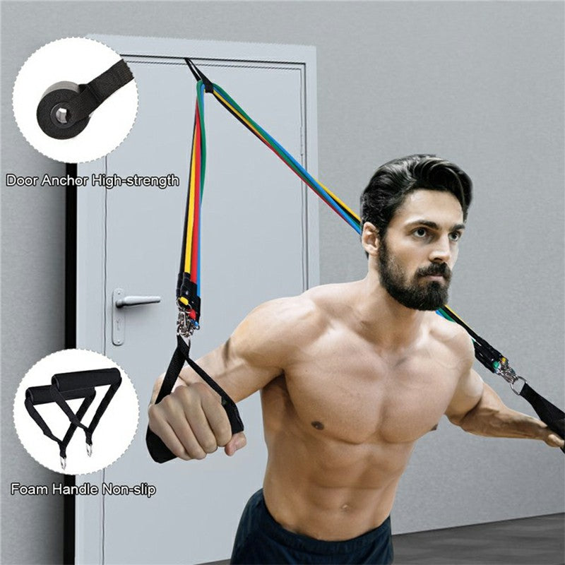 11Pcs / Set Fitness Resistance Band TPR+Nylon Workout Tension Puller Exercise Elastic Rope