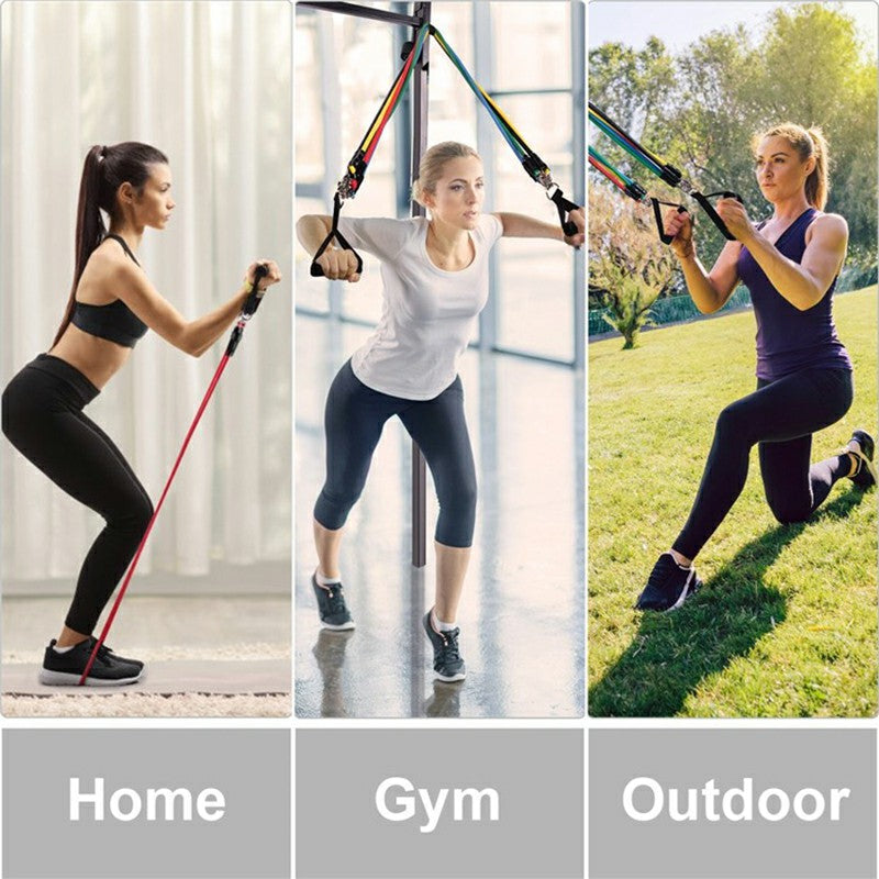 11Pcs / Set Fitness Resistance Band TPR+Nylon Workout Tension Puller Exercise Elastic Rope