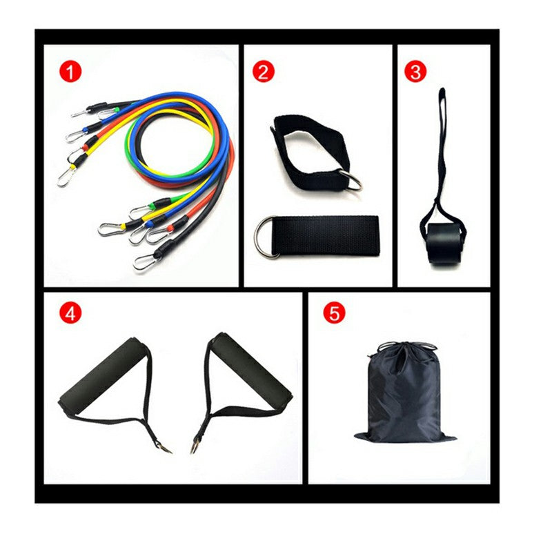 11Pcs / Set Fitness Resistance Band TPR+Nylon Workout Tension Puller Exercise Elastic Rope
