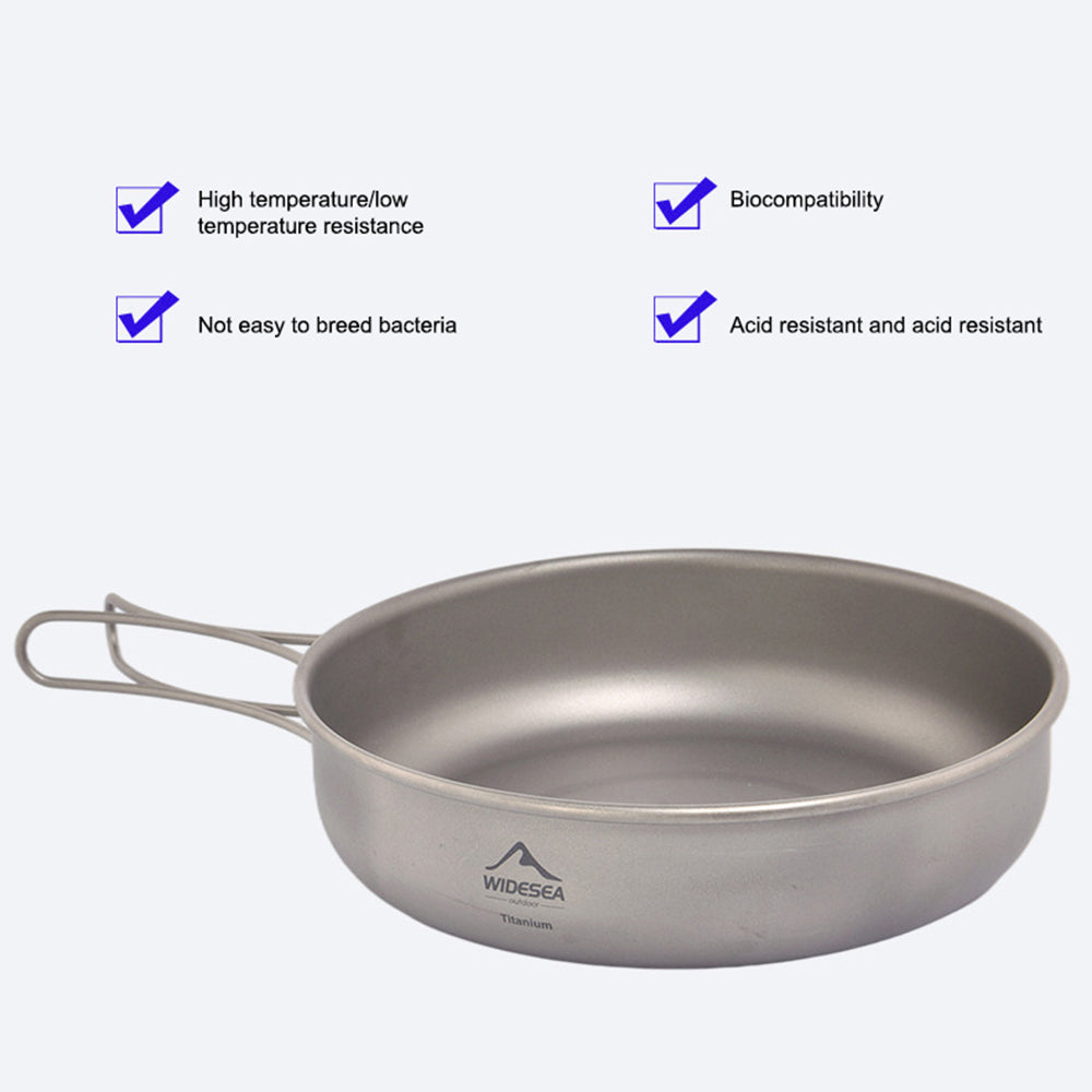 WIDESEA WSTC-201 Outdoor Camping Pure Titanium Frying Pan with Foldable Handle (BPA Free, No FDA)