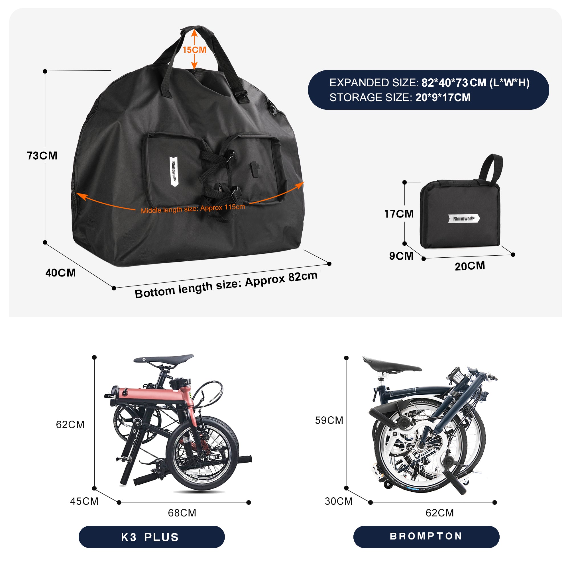 RHINOWALK RF203 20 inch Bike Front Bag Large Capacity Shoulder Bag Folding Storage Bag